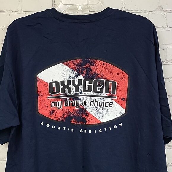 OXYGEN my Drug of Choice NWT Men's XXL Navy Tee Aquatic Addiction Dive T-Shirt - Picture 2 of 7